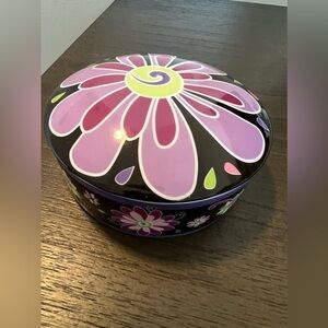 Vera Bradley Purple Punch Porcelain Round Trinket Box with Lid